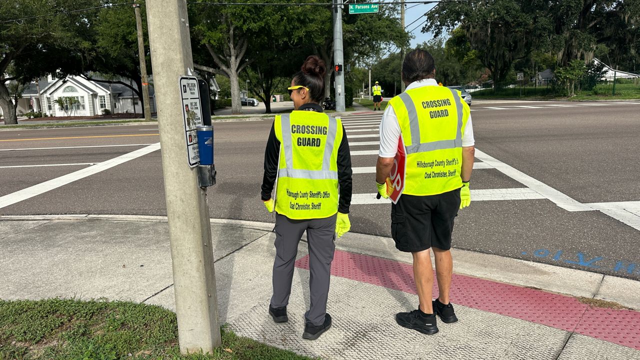All school crossing guards are trained to Florida Department of Transportation guidelines. You can contact the Hillsborough County Sheriff’s Office for more information if you’re interested in applying. (Spectrum News/Fallon Silcox)