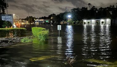 Resident Quinn Lyons who evacuated to an elevated gas station during Hurricane Helene took this photo of 4th Street North near 88th Avenue completely flooded in St. Petersburg. (Photo from Quinn Lyons)