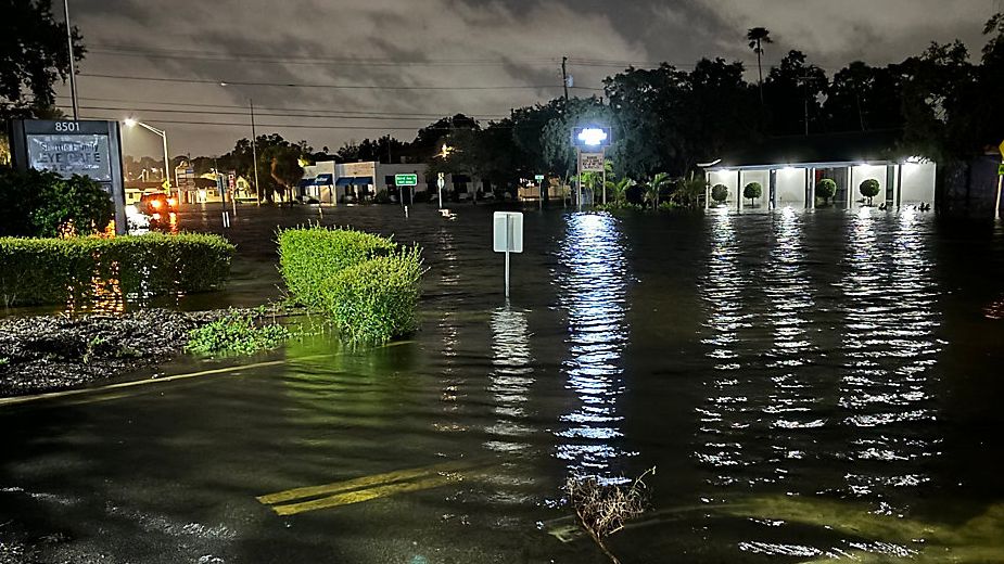 Resident Quinn Lyons who evacuated to an elevated gas station during Hurricane Helene took this photo of 4th Street North near 88th Avenue completely flooded in St. Petersburg. (Photo from Quinn Lyons)