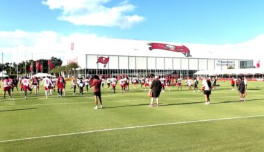 Tampa Bay Buccaneers players work out on Wednesday. (Spectrum Sports 360/Mike Cairns)