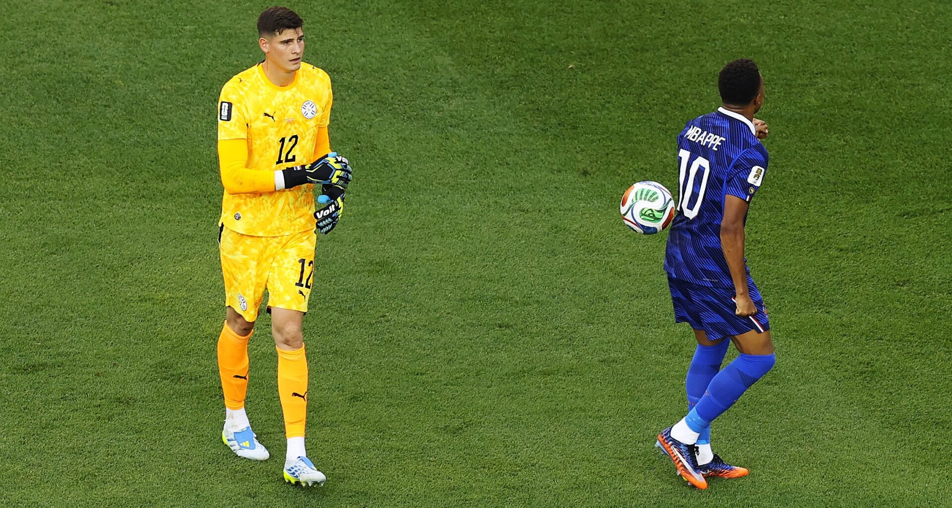 VIDEO: Paraguay goalkeeper Orlando Gill throws ball at Kylian Mbappe after handshake snub - with France superstar settling ill-tempered World Cup clash