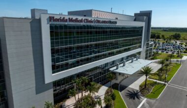 Aerial view of Florida Medical Clinic Orlando Health's Wiregrass Ranch Hospital in Wesley Chapel.