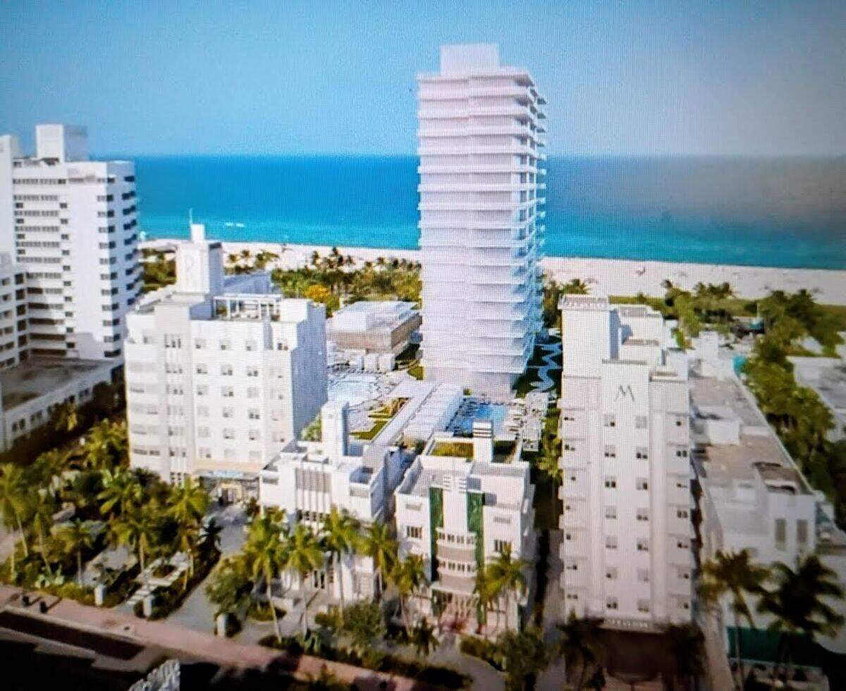 Architectural rendering of the Raleigh renovation, showing the new proposed 200-foot condo tower.