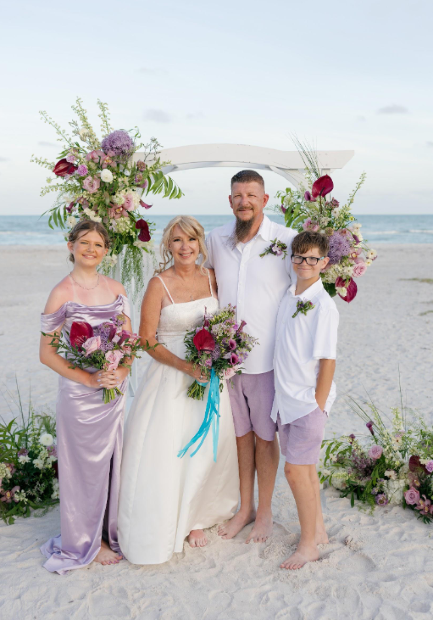 Abby and Josh Killion renew their wedding vows with their children, Addison and Aiden, at Sundial Beach Resort & Spa on June 16, 2026.