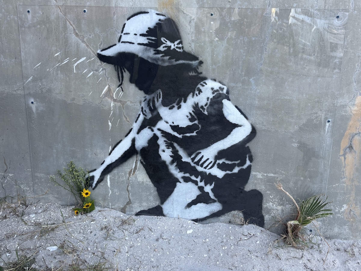 Banksy-esque street art from UK artist DNZ lasts one day at John's Pass Bridge