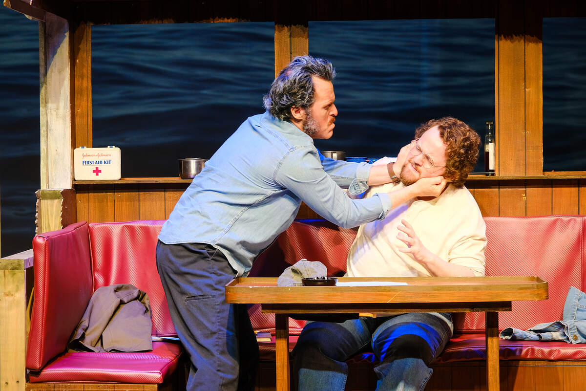 Iain Batchelor (Robert Shaw) and Wesley Slade (Richard Dreyfuss) in “The Shark Is Broken” at Actors’ Playhouse at the Miracle Theatre.