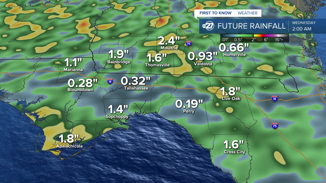 Forecasted rain accumulations next 48 hours
