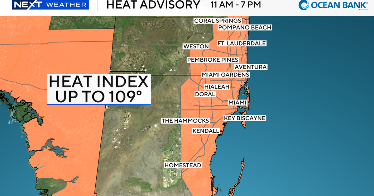South Florida sees more heat advisories issued as feels-like temperatures soar to near 110 degrees Tuesday afternoon