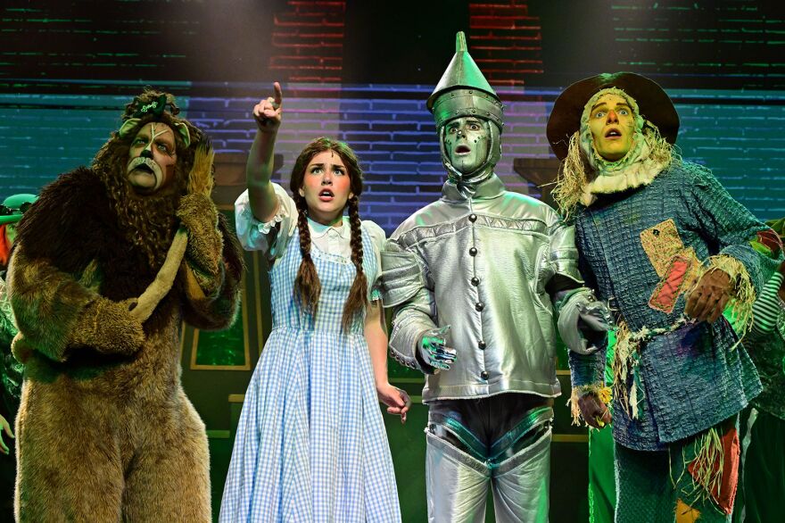 Jordan Ross Weinhold as the Lion, Meghan Renee Wombles as Dorothy, Jeff Gallup as the Tin Man and Stephen Sandham as the Scarecrow in 'The Wizard of Oz.'