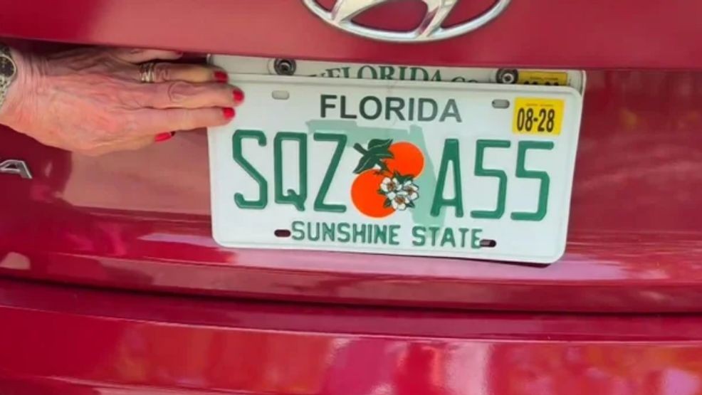 'How could that pass inspection?' Nancy Dello's new license plate SQZ-A55 has become a topic of conversation with most of her family and friends encouraging her to keep it. (CBS News Miami)
