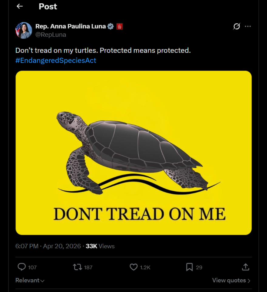 U.S. Rep. Anna Paulina Luna, a Republican representing Florida District 13, made a social media post in April appearing to criticize legislation proposed to overhaul the Endangered Species Act.