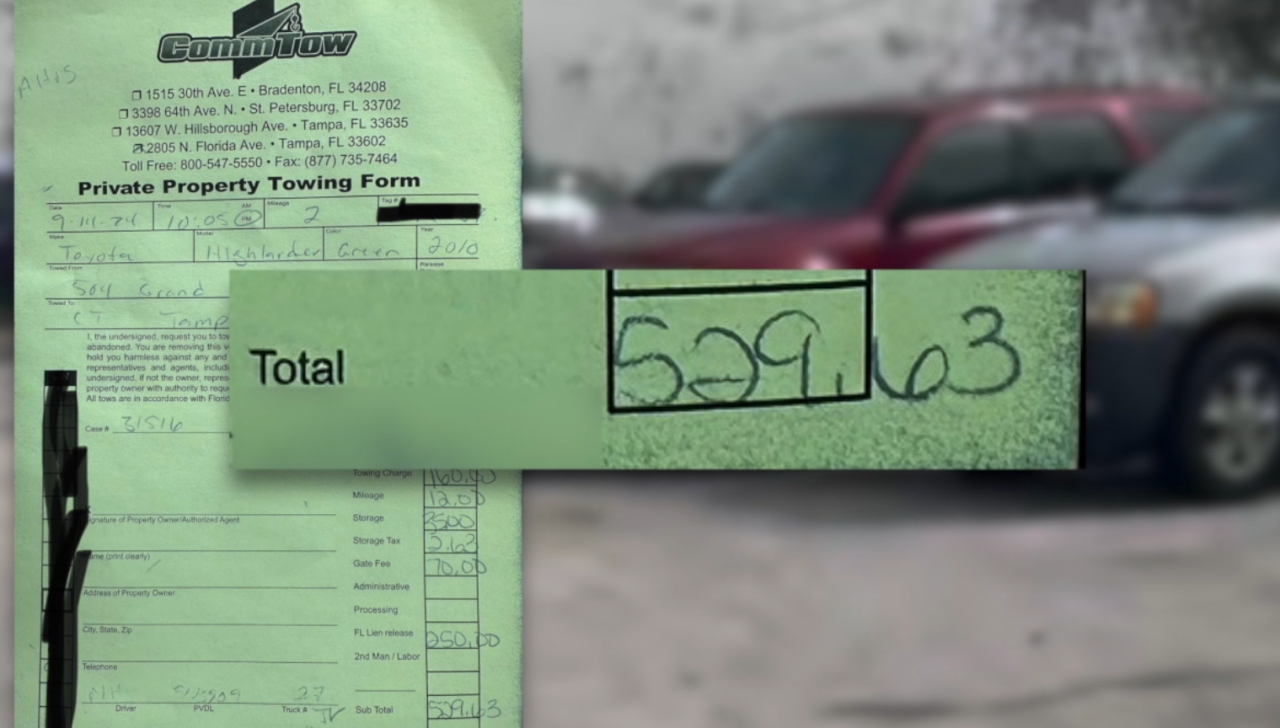 Adair was charged $529.63 for his tow even though the car was in Comm Tow's possession for less than 12 hours