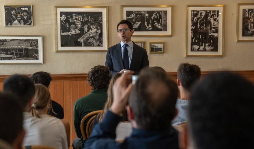 James Fishback speaks at an event at Versailles, the famous Cuban restaurant in Miami, on Jan. 29, 2026.