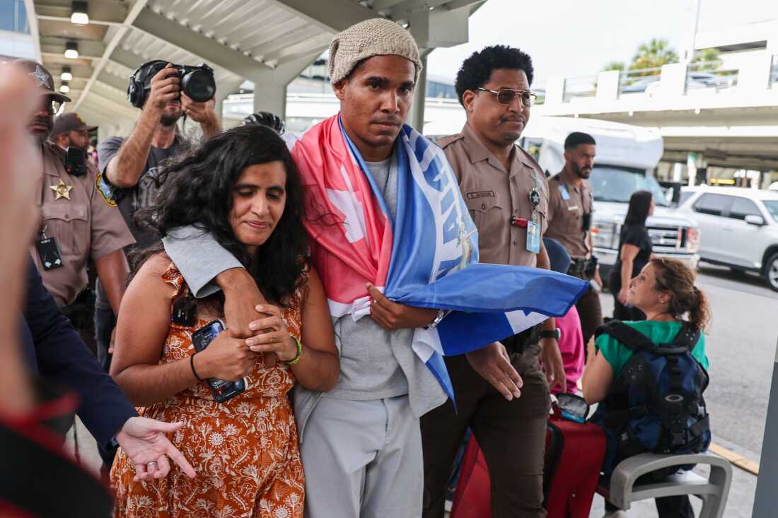 Cuban dissident artist Luis Manuel Otero Alcántara arrives at Miami International Airport on Saturday, July 18, 2026, after serving a five-year prison sentence in Cuba.