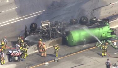 Septic tank truck driver killed in fiery rollover crash on Turnpike; all lanes reopen - WSVN 7News | Miami News, Weather, Sports