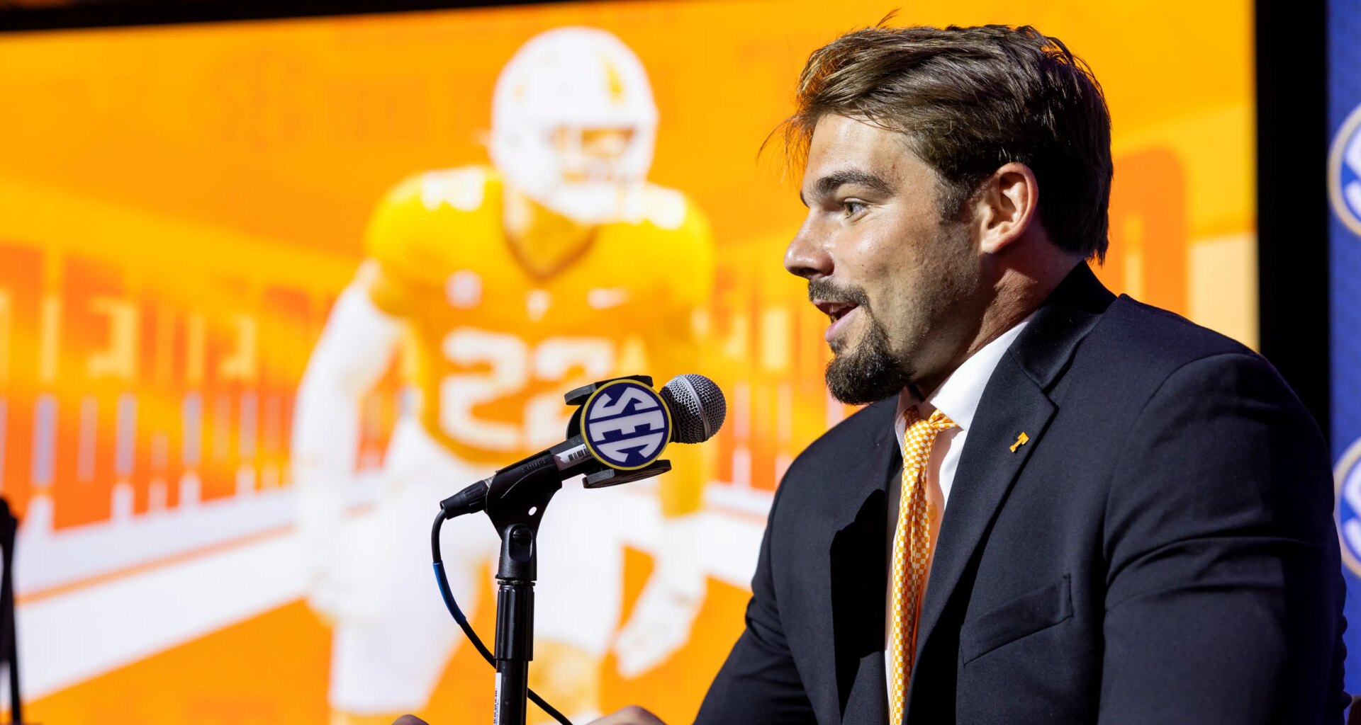 Josh Heupel, Tennessee football players at SEC media days in Tampa