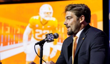 Josh Heupel, Tennessee football players at SEC media days in Tampa
