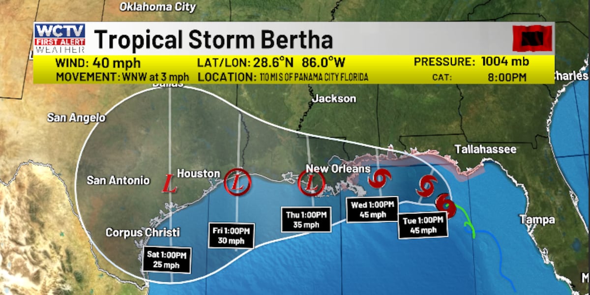 Tropical Storm Bertha named in northern Gulf