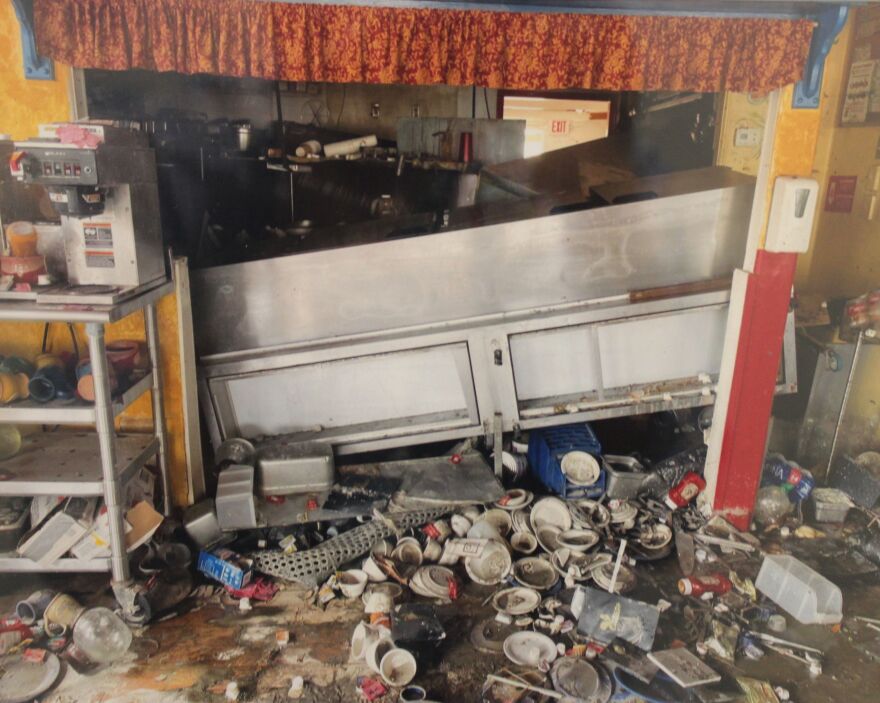 Inside Over Easy Cafe following Hurricane Ian.