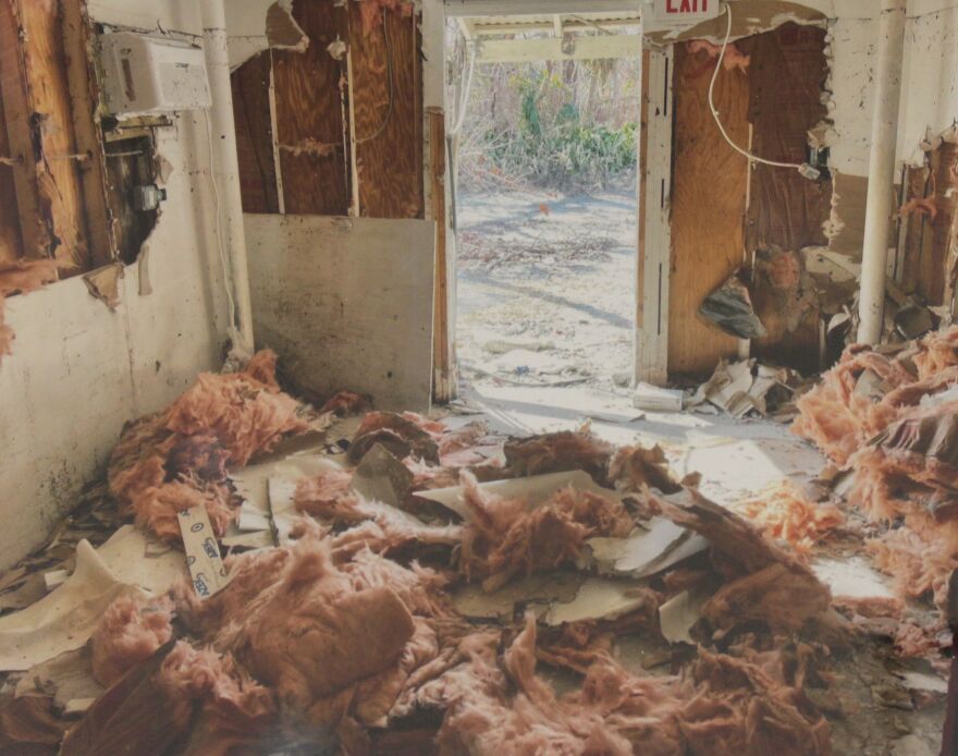 Inside of Over Easy Cafe following Hurricane Ian.