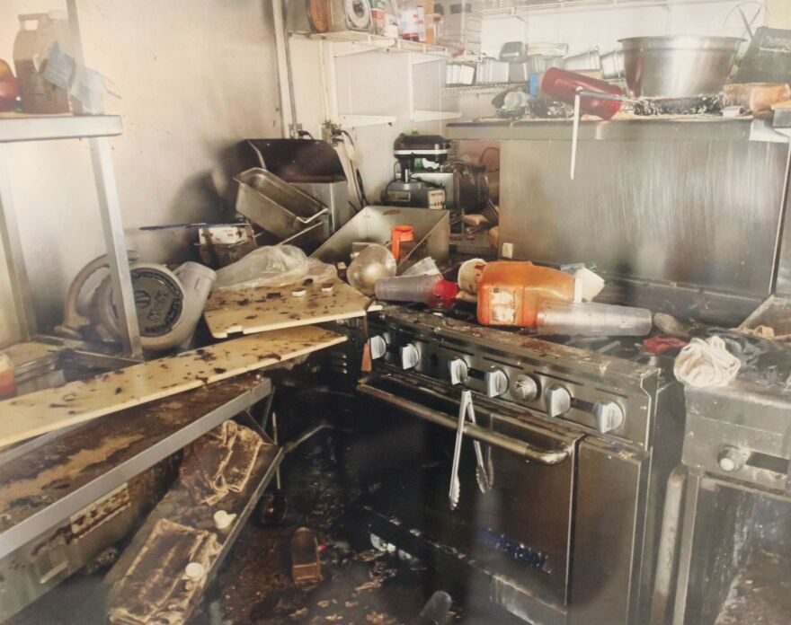Inside of Over Easy Cafe following Hurricane Ian.