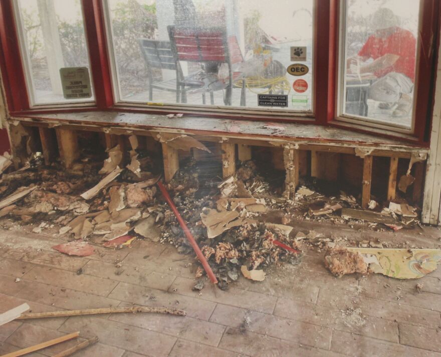 Inside of Over Easy Cafe following Hurricane Ian.