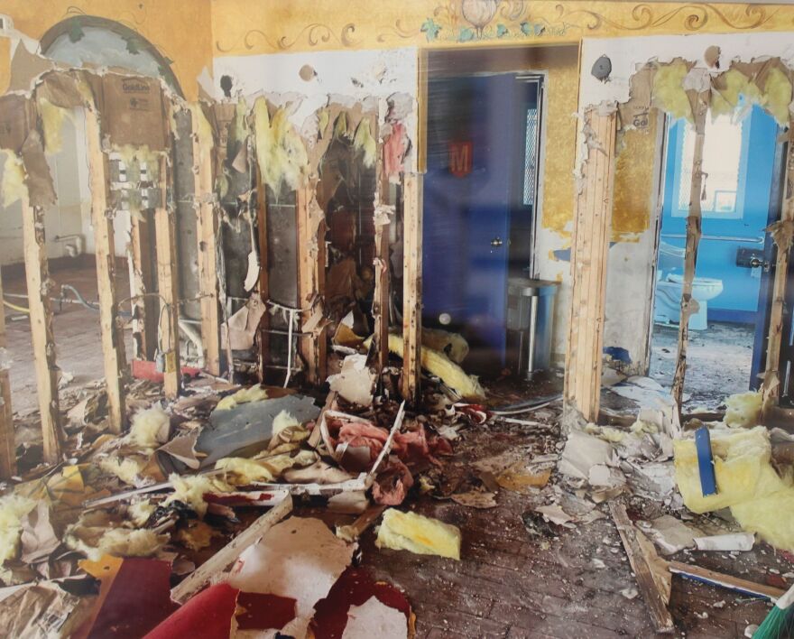 Inside of Over Easy Cafe following Hurricane Ian.