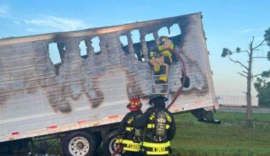 Tractor-trailer carrying potatoes caught fire on I-95 in Florida