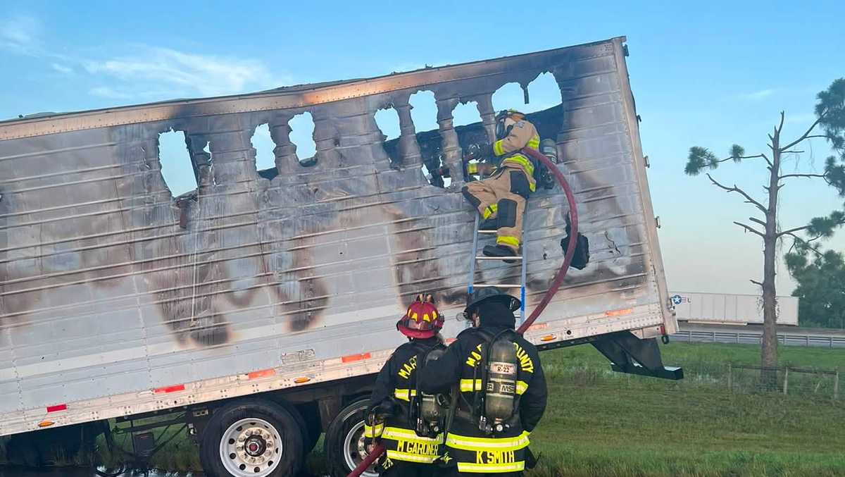Tractor-trailer carrying potatoes caught fire on I-95 in Florida