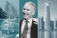 Citadel's Ken Griffin with 190 Southeast 12th Terrace, 186 SE 12th Terrace and rendering of future Brickell headquarters at 1201 Brickell Bay Drive