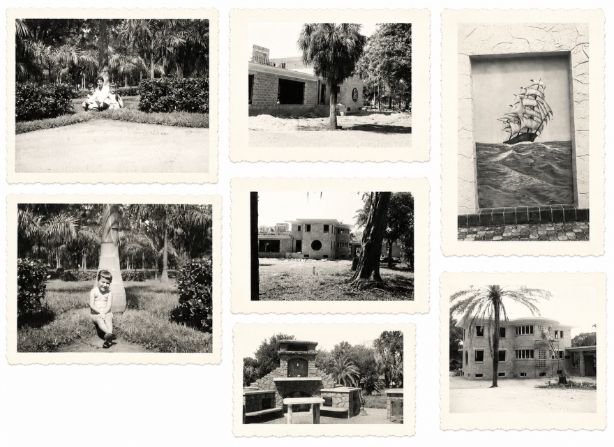 Family photos show the construction of the iconic house, daily life of the Guidas and their young children.