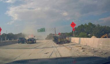 Semi-flips on I-95 South at MLK Pkwy in Jacksonville