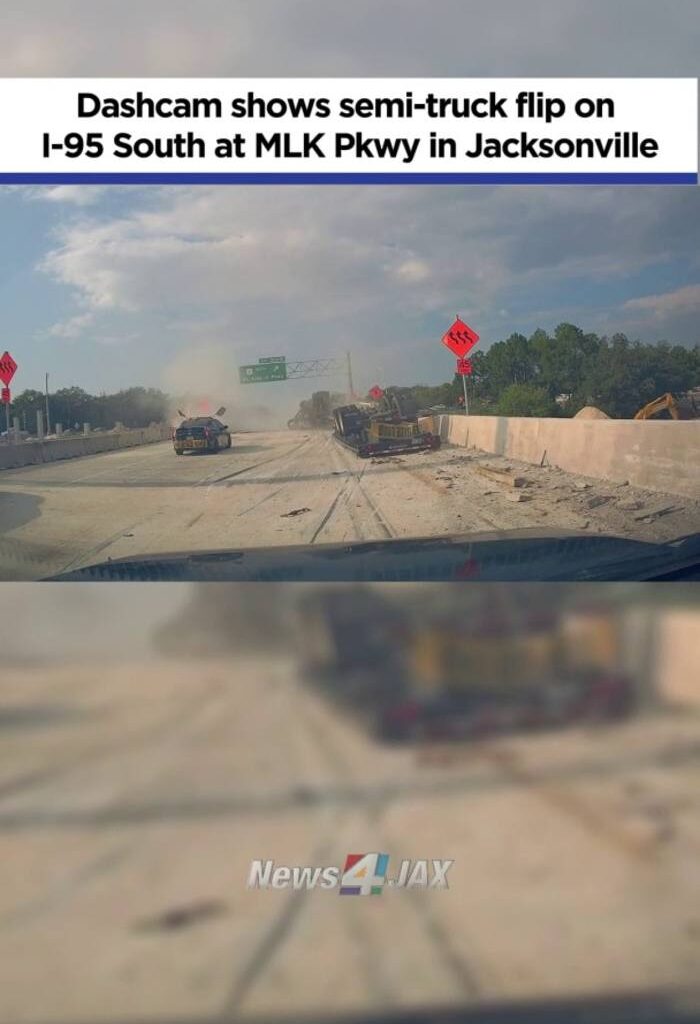 Dashcam shows semi-truck flip on I-95 South at MLK Pkwy in Jacksonville