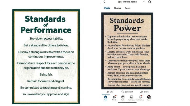 {p}A St. Lucie County sheriff's deputy was fired after an Internal Affairs investigation found she created a social media post that mocked Sheriff Richard Del Toro's "Standards of Performance." According to the St. Lucie County Sheriff's Office Internal Affairs report, on Oct. 10, 2025, Sheriff Richard Del Toro was made aware of a Facebook post on Deputy Tina Speicker's personal social media account featuring an image titled "Standards of Power." The report says the image closely resembled Del Toro's "Standards of Performance," which was introduced after he was sworn into office. The Standards of Performance outlined eight performance expectations for employees, agency divisions and the Sheriff's Office's core values. (SLCSO) {/p}