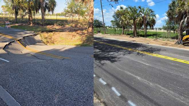 Before and after photos of the Wymore Road sinkhole county completes repairs after wymore road sinkhole