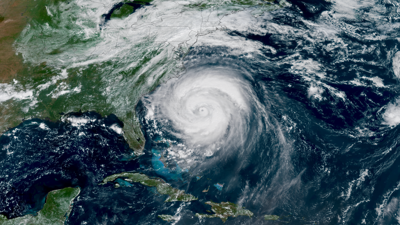 A NOAA satellite view of Hurricane Erin off the U.S. East Coast taken August 20, 2025.