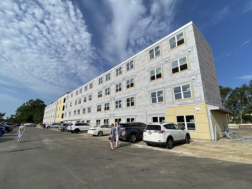 Sulzbacher says construction is 70% complete on the $37 million first phase of its homeless services campus in Brentwood. That phase will provide 100 affordable studio and one-bedroom workforce housing apartments serving homeless men.