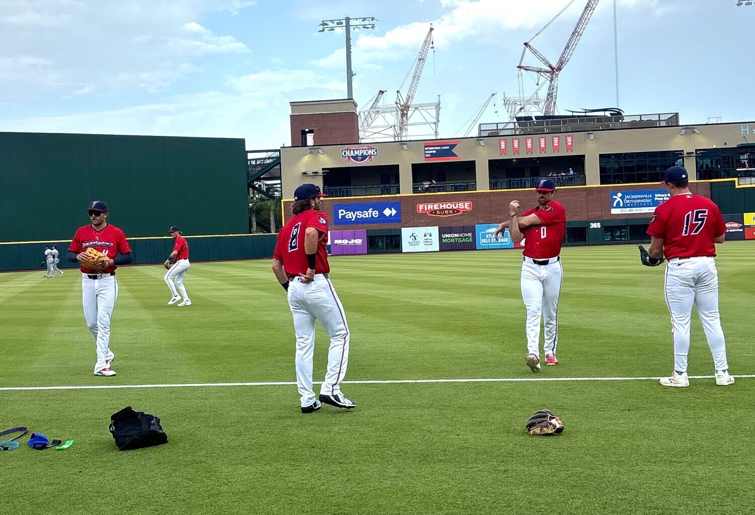 The Jumbo Shrimp stretching before the game.