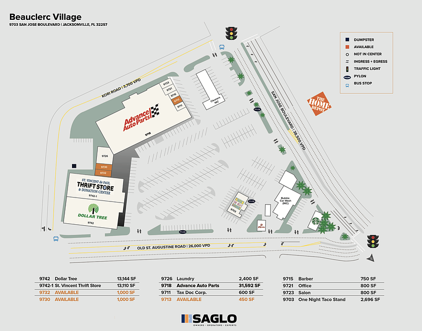 A site plan shows the layout for the new Advance Auto Parts market hub at Beauclerc Village, with most of the 32,000-square-foot space dedicated to parts storage. A site plan shows the layout for the new Advance Auto Parts market hub at Beauclerc Village, with most of the 32,000-square-foot space dedicated to parts storage.
