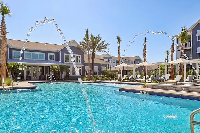 Amenities at Velara include a heated pool with a nearby fire pit, a covered pool-deck patio, private golf cart garages, a pickleball court, a fitness center, a pet spa and a dog park.