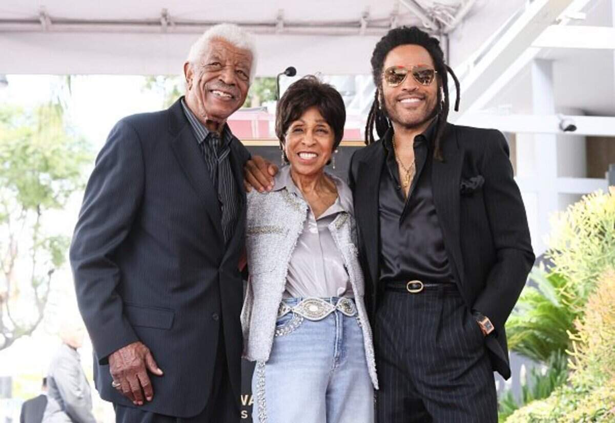 HOLLYWOOD, CALIFORNIA - MARCH 12: (L-R) Hal Williams, Marla Gibbs and Lenny Kravitz pose at Lenny Kravitz Hollywood Walk of Fame Star ceremony on March 12, 2024 in Hollywood, California. (Photo by Rodin Eckenroth/Getty Images)