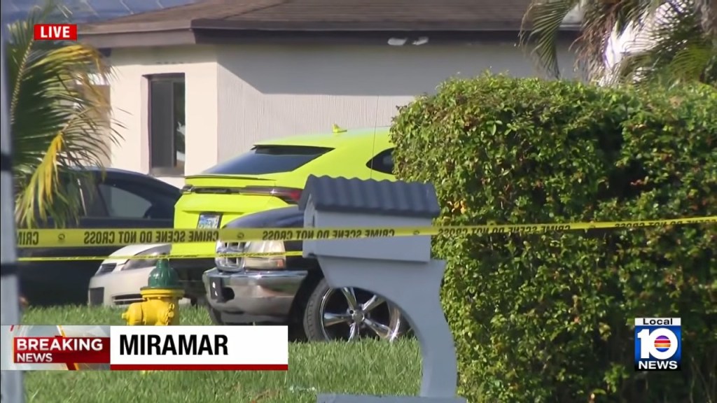 Crime scene with yellow tape, a neon green Lamborghini, and news channel logos on screen.