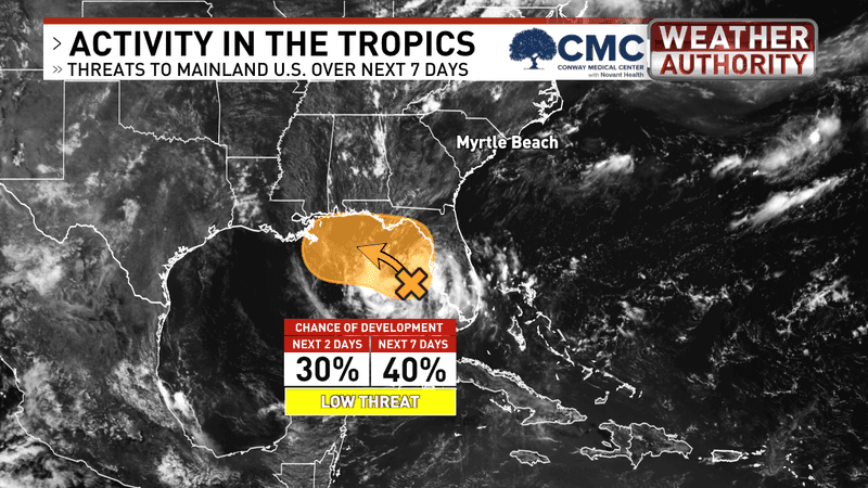 An upper-level low-pressure system west of Tampa is now organizing at the surface and now it has a 40% chance of becoming a tropical depression in the next seven days.