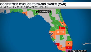 Total reported Cyclospora cases in Florida increase, three more in Leon County