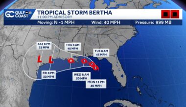 Tropical Storm Bertha forms in the Gulf; Tropical Storm warnings issued