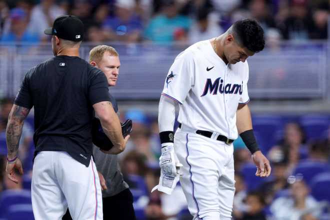 Arizona Diamondbacks v Miami Marlins MIAMI, FLORIDA - APRIL 16: Avisail Garcia #24 of the Miami Marlins walks off the field with an injury during the seventh inning against the Arizona Diamondbacks at loanDepot park on April 16, 2023 in Miami, Florida. (Photo by Megan Briggs/Getty Images)
