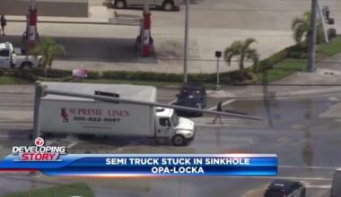 Crews remove semi-truck that became stuck in Opa-locka sinkhole caused by water main break; driver OK - WSVN 7News | Miami News, Weather, Sports