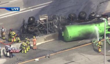 Septic tank truck driver killed in fiery rollover crash on Turnpike; highway closed near Bird Road in SW Miami-Dade - WSVN 7News | Miami News, Weather, Sports