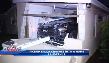 Pickup truck driver in custody for DUI after slamming into house in Lauderhill, police say; no injuries reported - WSVN 7News | Miami News, Weather, Sports