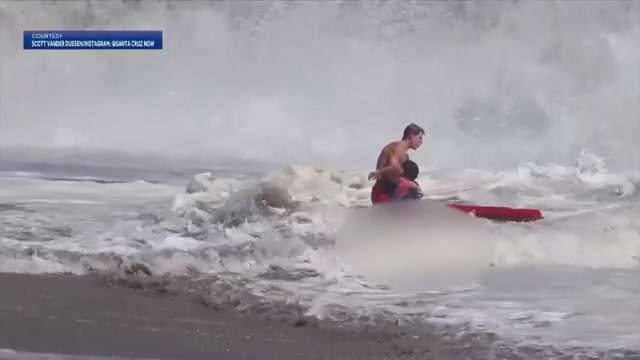 Teen lifeguard braves massive waves to rescue young boy in Santa Cruz - WSVN 7News | Miami News, Weather, Sports